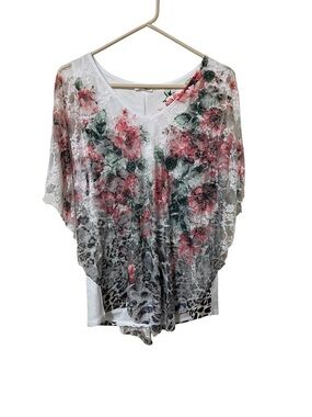 Brittany Black Large Floral Lace Overlay Top Whimsy Fairy Feminine Built in Tank